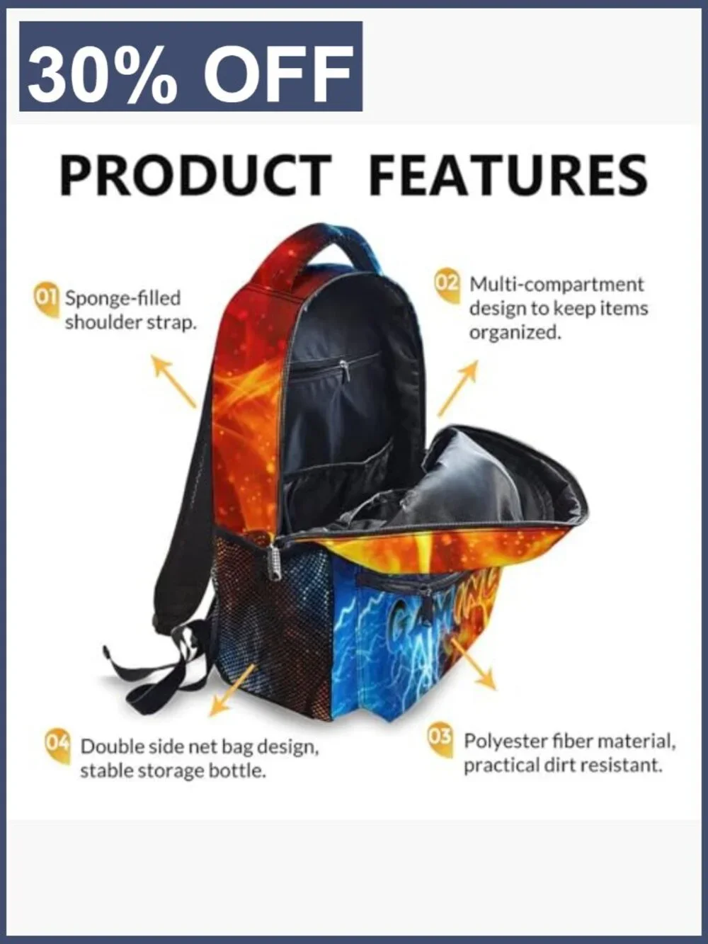 Kids Gamer Backpack for School, Lightweight Polyester Bookbag with Padded